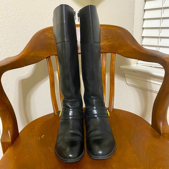 Ralph Lauren Maritza Black Leather Tall Boots 9B - Picture 2 of 12